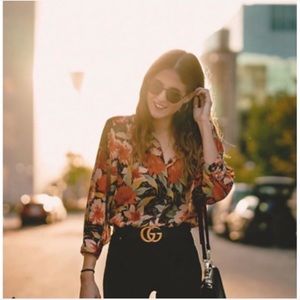 Zara Long Sleeve Floral Print Button Down Shirt